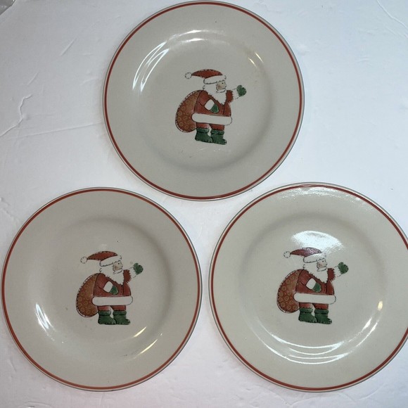 Christmas Santa Holiday Stoneware Replacement Salad Plates White Red Green set 3 - Picture 1 of 12